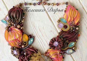 Колье с лентой шибори "Осеннее равноденствие"