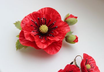 брошь красный мак