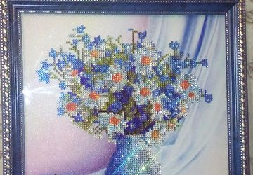 Картина "Васильково-ромашковый букет"