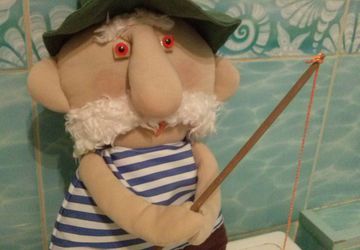 Дед-рыбак из ткани, высота 30см