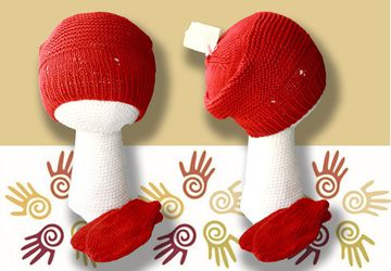 Летняя вязаная шапочка и варежки из хлопка