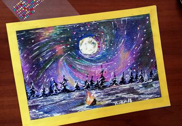 картина,у костра