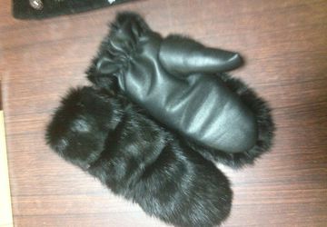 варежки из норки и кожи