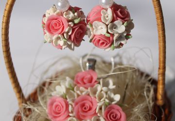 Комплект "Нежный букет" серьги шары +подвеска