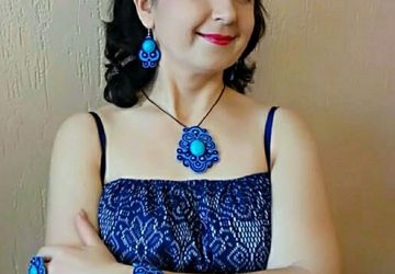 Комплект украшений из сутажа "Голубая лагуна"