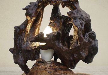 Деревянный LED настольный светильник из элементов корня дуба и ореха, ручная работа