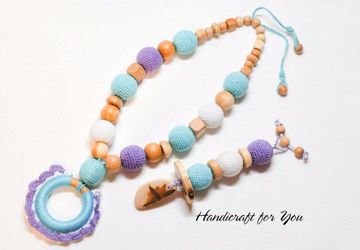 Комплект из можжевеловых бусин слингобусы и грызунок-погремушка