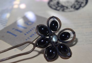 Шпилька для волос Гагат и Лабрадорит