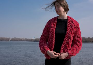 Кардиган бомбер вязаный Малиновый пай