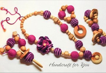 Комплект из можжевеловых бусин- слингобусы и грызунок на выбор