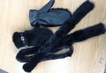 Варежки из норки и кожи