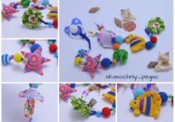 Держатель для пустышки или грызунка "Морские обитатели"