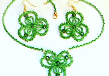 Серьги и кулон "Листочек клевера на удачу"