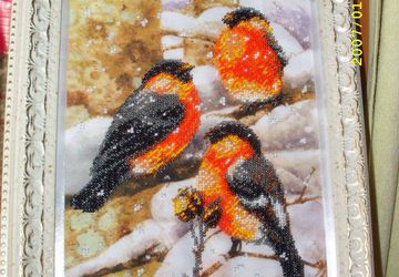 Картина бисером "Снегири"