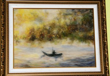 Картина из шерсти "Осенняя рыбалка".