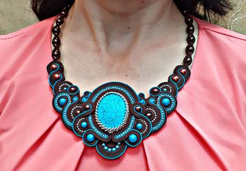 Колье из сутажа с бирюзой