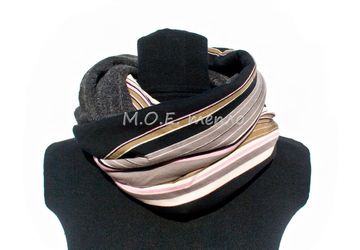 Снуд "Полосатое тепло" (с розовым)