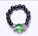 Black Magnetic Therapy Beads & Peridot Magnetic Therapy Stretch Ring (Large Ring Size 8-9)