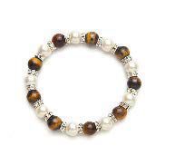 Tiger Eye and Crystal White Magnetic Therapy Bracelet (7.5)