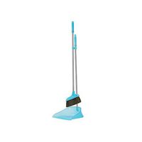 Broom and Dustpan With Long Handle Telescopic Up Plastic Natural Rubber Stainless Steel Rod Broom Set Windproof Soft Brush Broom And Dustpan Used For Room Hotel Garden (Color : Blue)