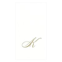 Caspari White Pearl & Gold Paper Linen Guest Towel Napkins in Letter K - Pack of 24