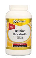Vitacost Betaine Hydrochloride - 1200 mg per Serving - 250 Tablets