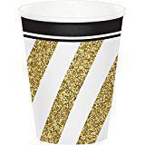 Creative Converting Black and Gold 24 Count 9 oz Hot/Cold Paper Cups Party Bundle Cups (24)
