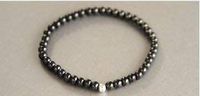 Thin Stretch Black with Sterling Silver Ball Magnetic Stretch Anklet (8.5")