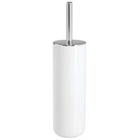 mDesign Compact Freestanding Plastic Toilet Bowl Brush and Holder for Bathroom Storage - Plastic and Stainless Steel - Sturdy, Deep Cleaning - White/Chrome