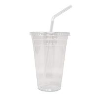 EDI 100 Sets Plastic CRYSTAL CLEAR Cups with Flat Lids and STRAW for Cold Drinks (20 oz)