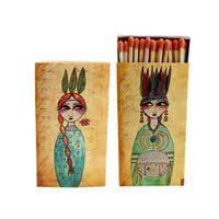 Decorative Matches, (Set of 3 Match Boxes) Long Wooden Matches,Strike Strip on Side of Box- Colored Match Tips- Candle and Fireplace Wooden Matches 4.375" x 2.35" x .75" (Native Princess)