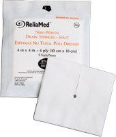 ReliaMed Sterile Tracheostomy Non-Woven Split Drain Sponge 4" x 4", 6-Ply (25-2's/Box) [Tray of 25]