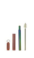 Bobella Stainless Steel Straws | Telescoping Straw Set with Carrying Case and Cleaning Brush | 4pc | Variety of Colors (Rainbow/Rose Gold)