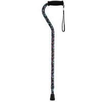 Aluminum Adjustable Offset Cane with Pink and Blue Flowers, Black, 30" - 39" Height Adjustment