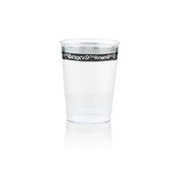 Posh Setting Royal Collection Clear Plastic 10 oz. Tumblers (Cups) with Silver/Black Design 40 Pack