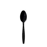 TigerChef 1000 Black Fine Teaspoons Heavy Weight Durable Plastic Cutlery With An Engraved Design Disposable Recyclable Reusable Solid Durable Silverware Flatware Cutlery Utensil (Fine Teaspoons Black)