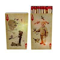 Decorative Matches, (Set of 3 Match Boxes) Long Wooden Matches,Strike Strip on Side of Box- Colored Match Tips- Candle and Fireplace Wooden Matches 4.375" x 2.35" x .75" (Aces & Skeletons)