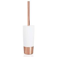 mDesign Decorative Compact Freestanding Plastic Toilet Bowl Brush and Holder for Bathroom Storage and Organization - Metal Handle/Base - Space Saving, Sturdy, Deep Cleaning - White/Rose Gold