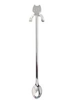 4pcs Stainless steel spoon,Cartoon cat handle hanging coffee spoon,Mixing spoon (Silver, 19.3)