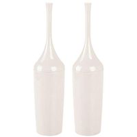 mDesign Modern Slim Plastic Toilet Bowl Brush and Holder for Bathroom Storage and Organization - Space Saving, Sturdy, Deep Cleaning, Covered Brush - 2 Pack - Cream