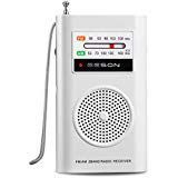 Portable Pocket Radio AM/FM，Best Reception，Transistor Radios Player Operated by 2 AA Battery，Built-in Speaker and 3.5mm Headphone Jack(White)