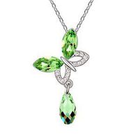 NEW Womens Butterfly Green Crystal Rhinestone Silver Chain Pendant Necklace - Prom Woman Beautiful Bright Stylish Simple Lovely Cheap Elegant Jewerly
