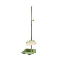 Household Plastic Cleaning Tool Stainless Steel Kitchen Bedroom Broom Dustpan Set (Color : Green)