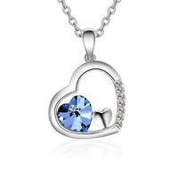 Fashion Womens Blue Heart Crystal Rhinestone Silver Chain Pendant Necklace NEW - Pretty Beautiful Cute For gift Simple Aesthetic Fashionable Comfortable