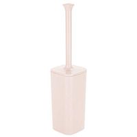mDesign Modern Square Plastic Toilet Bowl Brush and Holder for Bathroom Storage and Organization, Compact Free-Standing Design, Covered Brush - Sturdy, Deep Cleaning - Light Pink/Blush