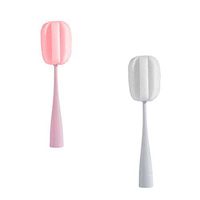 ISKYBOB 2 Pieces Long Handle Sponge Cleaner Brush Bottle Glass Cup Washing Kitchen Cleaning Tools, Gray + Pink