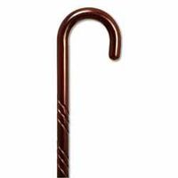Carved walking Cane - Walnut stain color. This traditional walking cane can be used in either right or left hand. This cane is also known as hospital cane. It is made in solid wood, weight capacity 250 pounds, height 36-37 inches.