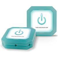 CableHub - Cable Management Solution - Weighted to organize power cords and charging accessory cables on desktop - Square (Blue Tint Glow)