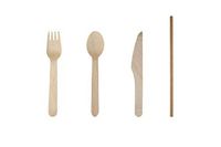 Disposable Wooden Cutlery Set - (300 Count – 75 Spoons, 75 Knives, 75 Forks, 75 Paper Straws) - Natural, Eco-Friendly, Biodegradable, and Compostable