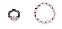 Rose Quartz and Black Magnetic Stretch Ring and Bracelet (Large)